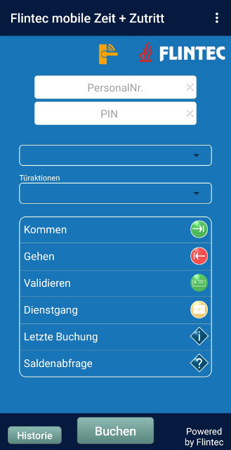 Flintec App für mobile Zeiterfassung und Zutrittskontrolle mit Biometrie