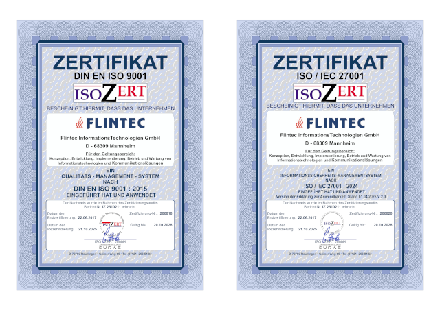 ISO Zertifikate 9001 und 27001